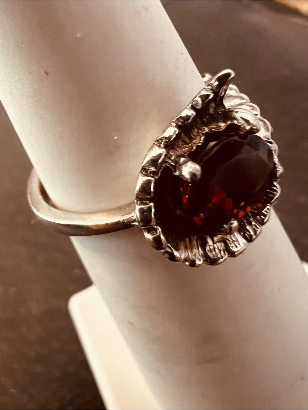 Silver Red Garnet Rope-Accent Ring - Picture 5 of 8